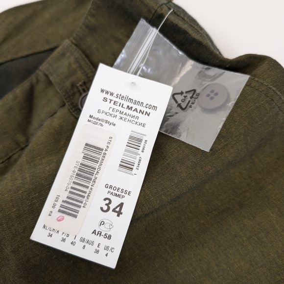 Linen Steilmann Olive Dress Shorts Bermuda Long Thigh Length Pockets Cargo - Picture 7 of 8